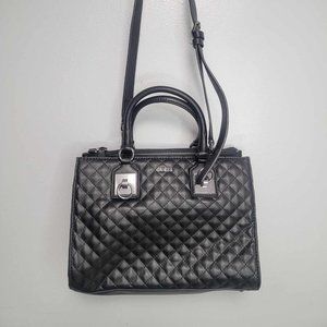 Guess Women's Stassie Society Satchel quilted Handbag Purse  Black